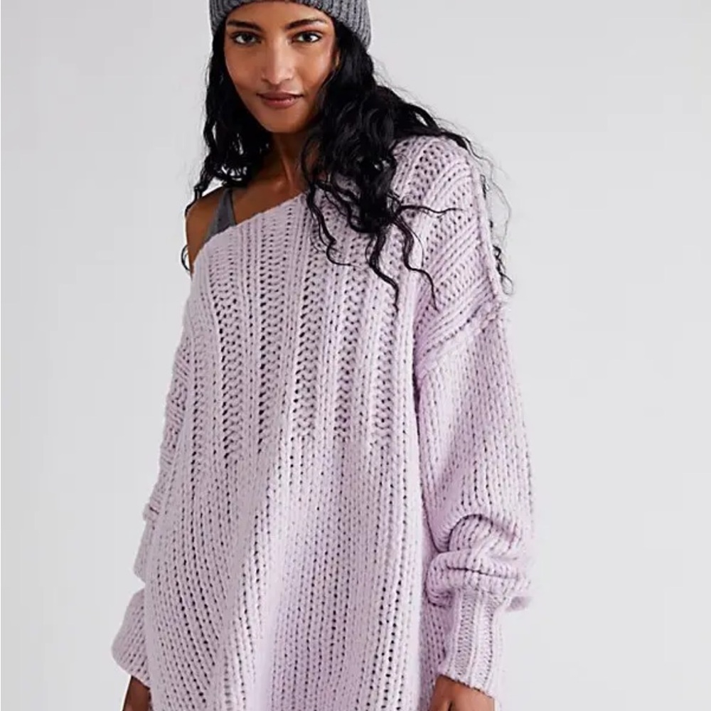 Free People Lavender Off-the-Shoulder Sweater